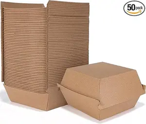 Disposable Oil-Resistant Leak-Proof Kraft Paper Burger Boxes, 50-Pack Flip-Top Preserving Containers, Suitable for Restaurants and Home Use