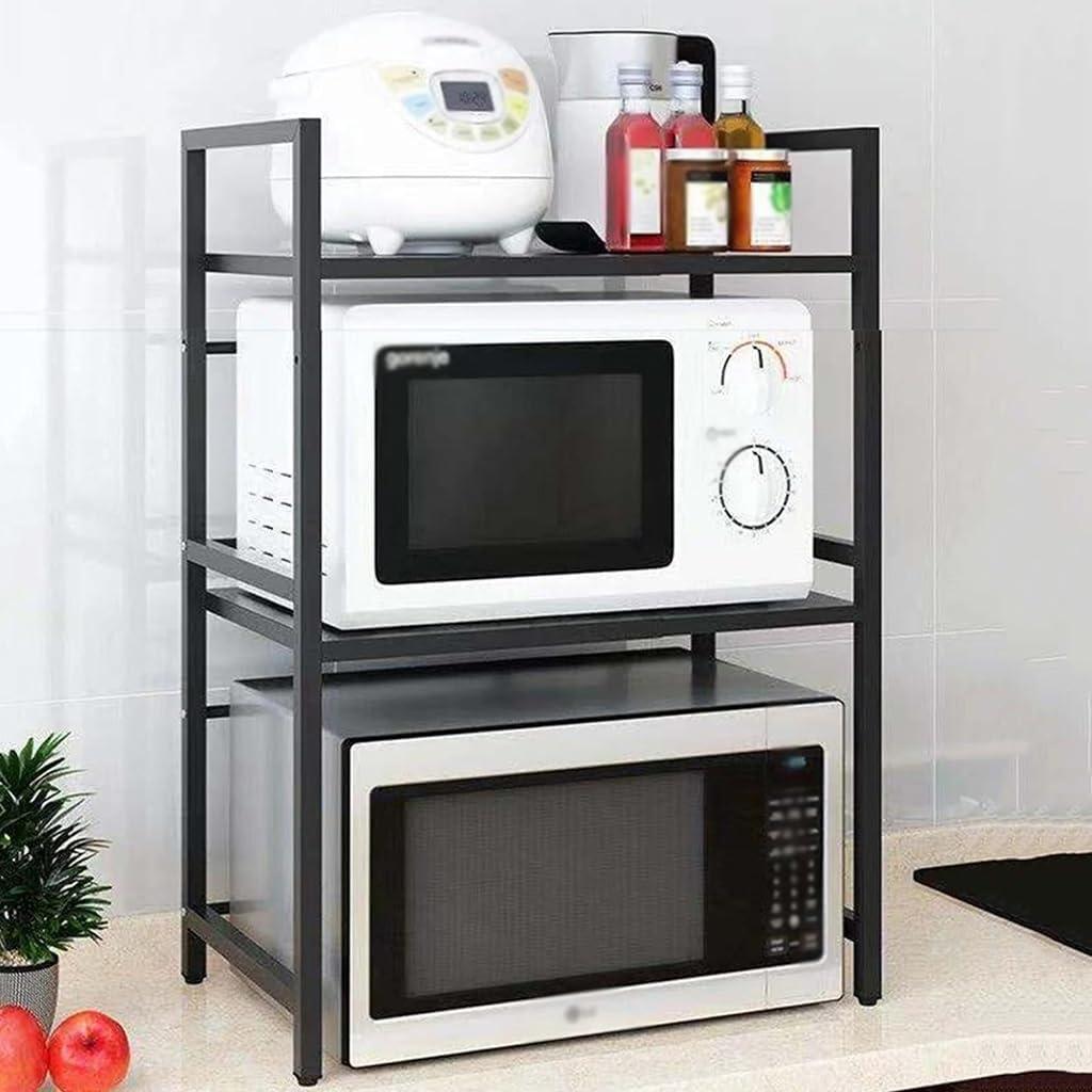 Microwave Oven Rack, Microwave Stand,Adjustable Shelf with 6 Hooks, Microwave Ra