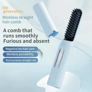 New rechargeable wireless hair straightener, portable mini straightener, negative ion harmless power generation comb straightener