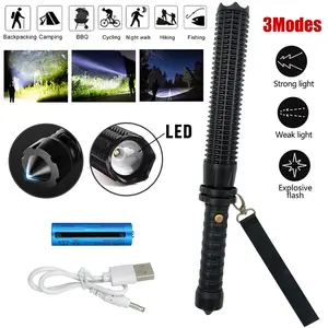USB Rechargeable LED Flashlight, Retractable Zoomable 3-Mode Security Light Outdoor Flashlight Set