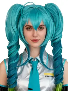 Gradient Curly Wig with 2 Ponytails, Little Devil Cosplay Wigs, Heat Resistant Synthetic Hair, for Women Girls, Halloween Parties, Anime Cosplay, Synthetic Hair Pieces