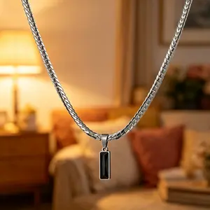 Simple rectangular pendant necklace, men's hip-hop necklace, simple versatile necklace