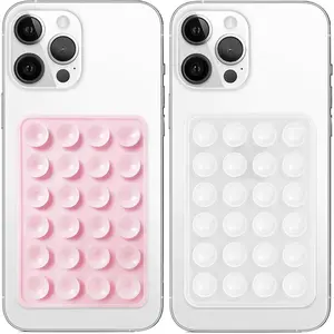 Anteel 2 Pack  Suction Phone Case Mount, Non Slip Sticky Grip, Silicon Adhesive Suction Cup Mount,  Grip Holder for Selfies and Videos (LightPink&Translucent)