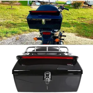Universal Motorcycle Trunk W/Taillight & Backrest Luggage Rack Compatible with Harley Honda Yamaha Cruiser Road King Steet Road Glide Fatboy Softail Tour Pack Tail Box Top Case (50L)