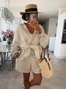 Women's Fashion Striped Loose Blouse Set, Versatile and Stylish, Perfect for Vacation Casual Wear, Comfortable and Trendy