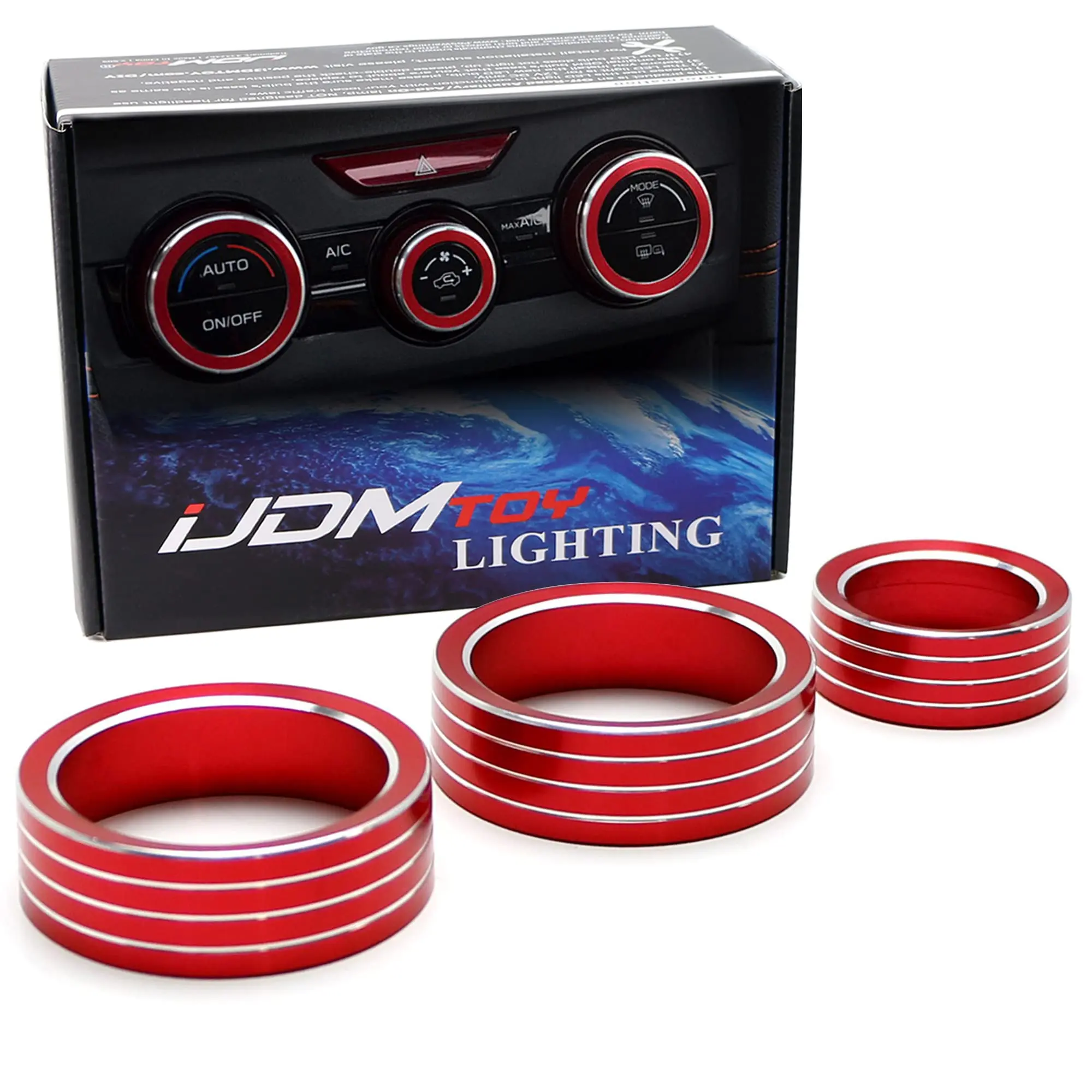 iJDMTOY 3pcs Sports Red Anodized Aluminum AC Climate Control Switch Cover Rings, For Subaru 2018-up XV Crosstrek, 2019-up Forester