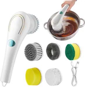Electric Spin Scrubber, Cordless Cleaning Brush with 5 Replaceable Brush Heads, Tub and Floor Tile 360 Power Scrubber Dual Speed with Adjustable Detachable Handle for Bathroom Kitchen Car