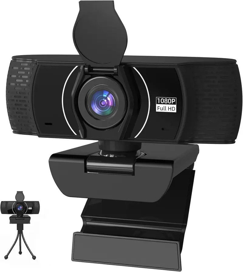 Webcam for PC 1080P with Microphone,Computer Webcam 110 Field of View Streaming Camera with Cover Tripod Auto Light Correction Webcams for Zoom,Video Call, Skype,Teams