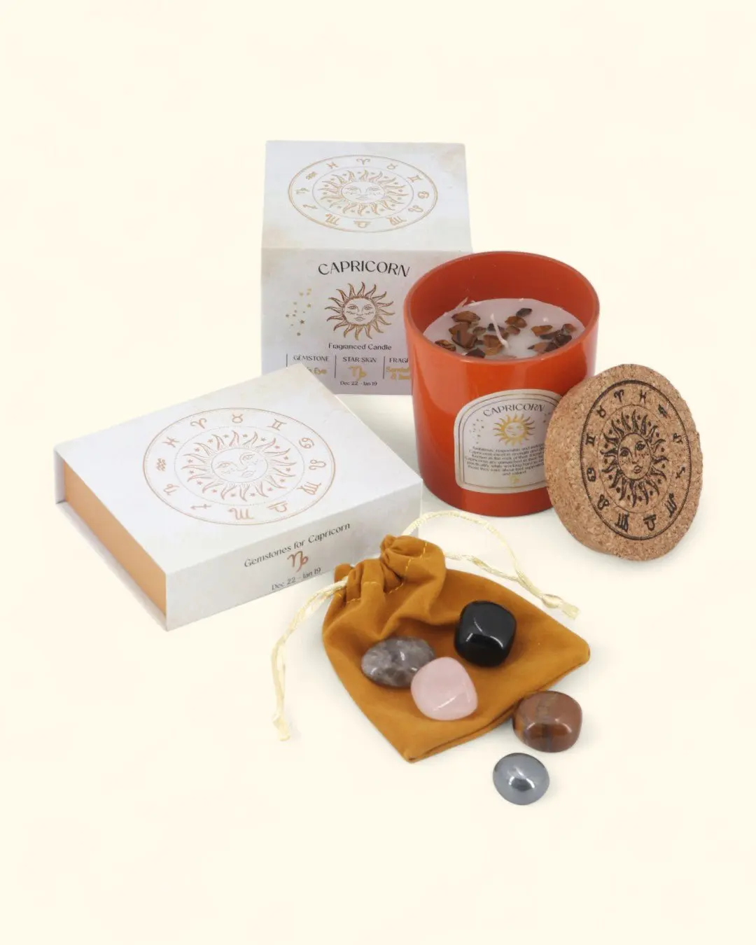 Capricorn Zodiac Candle & Crystal Tumblestone Set