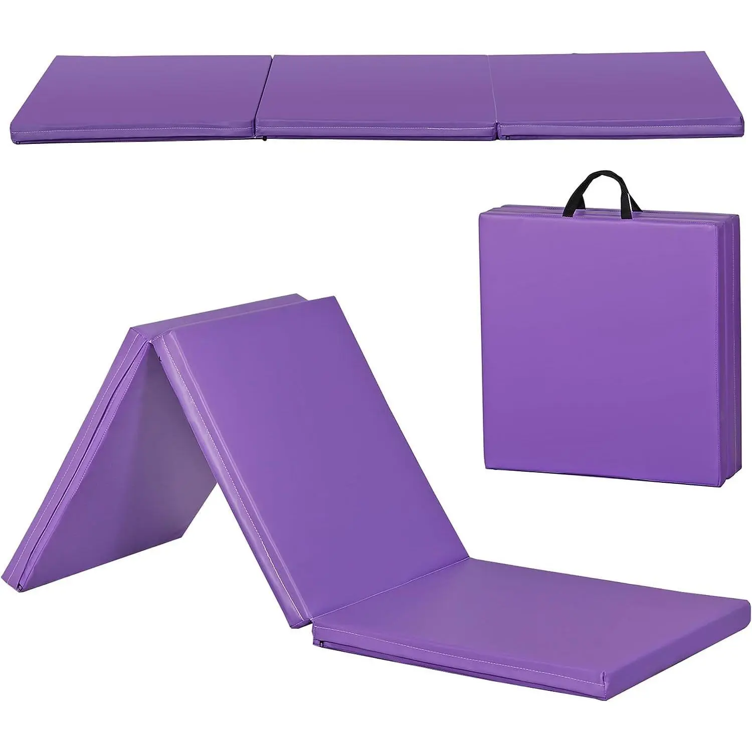 6' x 2' Tri-Fold Portable Extra Thick Foam Gym Mat with Carrying Handle for Yoga, Core Workouts, Martial Arts