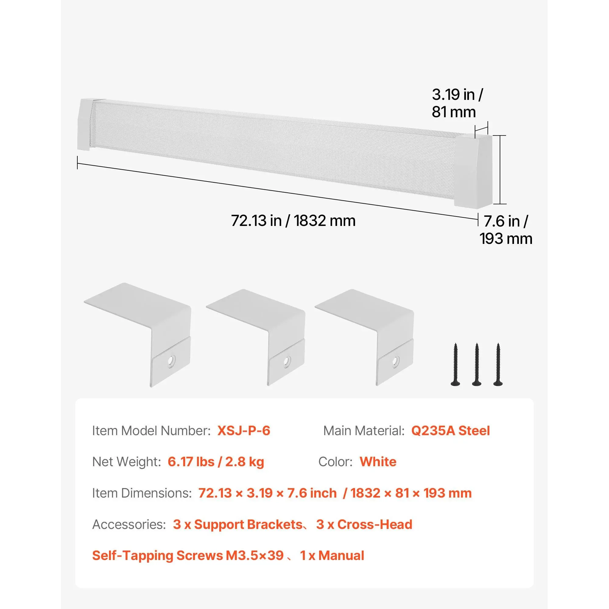 fathersdaygift  VEVOR Baseboard Heater Covers, Premium Series 6 ft Standard Electric Heating Unit Front Cover for Home Improvement, Heavy-duty Steel, Easy Installation for Bedroom Replacing Old Cover, White