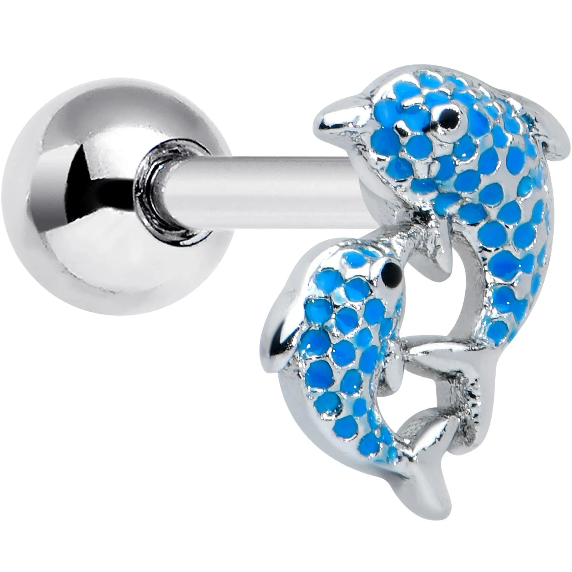 16G 1/4 Black Gem Blue Leaping Dolphins Cartilage Tragus Earring 16G 1/4 Black Gem Blue Leaping Dolphins Cartilage Tragus Earring