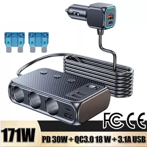 HOMEYA 9-in-1 Car Charger Cigarette Lighter Splitter - 30W Fast Charging with QC3.0 & PD Ports, Dual USB/C Sockets - Multi Adapter for Phone, Tablet, GPS - Overload Protection (12V/24V Compatible)