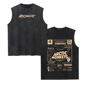 Arctic Monkeys Band Unisex Vintage Washed Cotton Vest, Retro Band Print Sleeveless Shirt, Casual Regular Fit, Perfect Boyfriend Gift