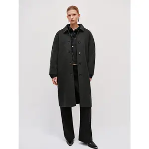 URBAN REVIVO 2026 Winter New Lady's Long-Sleeve Modern Fashion Single-Breasted Elegant Lapel Wool-Blend & Polyester Oversized Loose-Fit Coat, 1-Piece Outerwear Clothes for Tops Pairing, Soft Fabric Jacket UWM150075