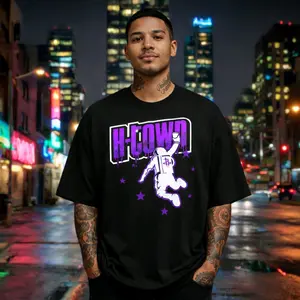 Htown Astronaut Dunk T-Shirt - Black Graphic Tee with Purple Astronaut Design for Urban Style