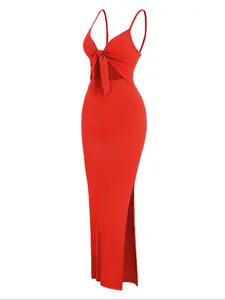 [Plus Size] Solid Color Cut Out Sleeveless Cami Dress, Casual Fashion Ribbed Long Dress for Daily Outdoor Wear, Women Clothing for All Seasons, Womenswear