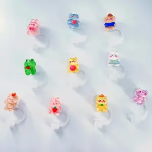 10pcs Adorable Cartoon Bear Silicone Straw Tips - Reusable, Dust-Proof Covers for 30 & 40oz Tumblers - Ideal Birthday Gift for Girls