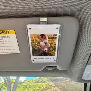 Car Picture Holder for Sun Visor – Magnetic 2.36"x3.5" Car Visor Photo Clip,Wallet-Size Clear Acrylic Car Picture Frame,Perfect for Polaroid Go and Instax Mini,Unique Gift for Couples,Stylish Automotive Accessory, Car Accessories