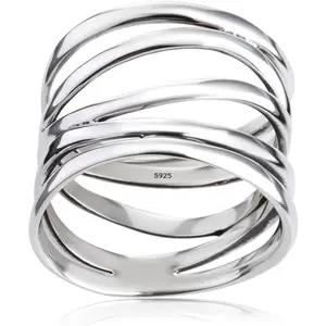 Classic Silver Plain Multi Cross Lines Wide Band Ring,Silver plated Statement Thumb Index Finger Chunky Band Ring,Cocktail Party Ring for Women