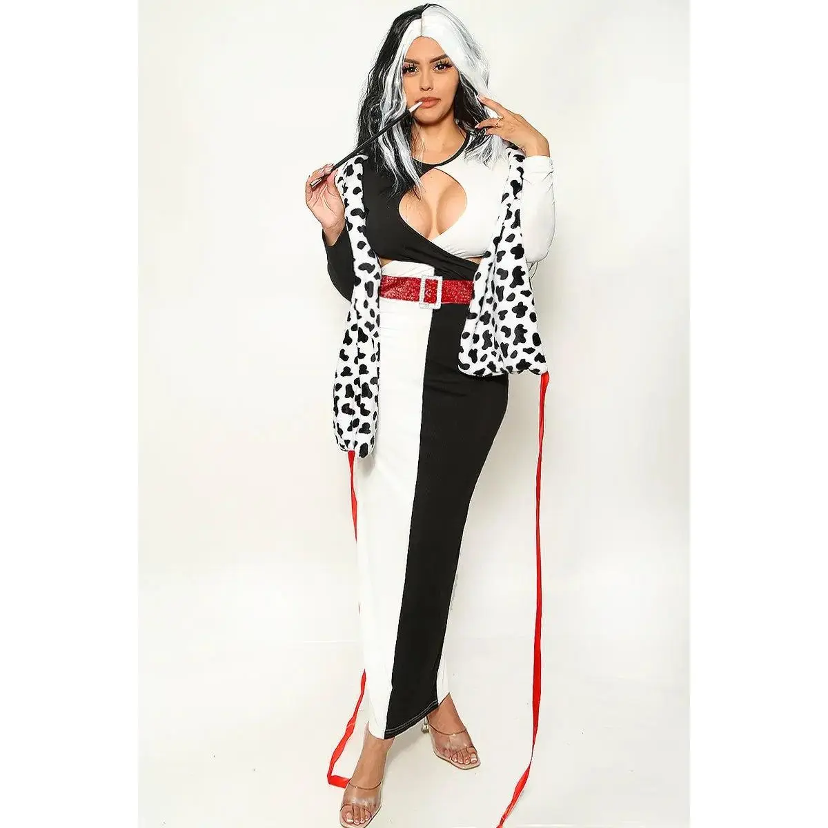 Black White Long Sleeves Cut-Out Maxi Cruella 3Pc Sexy Costume