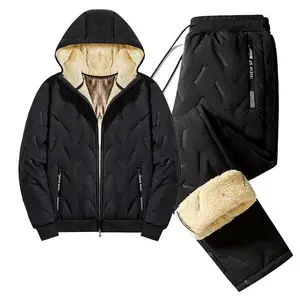 Men's Winter Thick Warm Hooded Sweatshirt And Pants Two Piece Casual Set