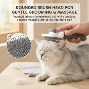 No More Fur Stuck In Your Brush! Self Cleaning Pet Grooming Slicker Brush, Round Tips Gentle On Skin, Non-Slip Handle, Perfect for Dog Cat Hair Massage, Essential Pet Supply
