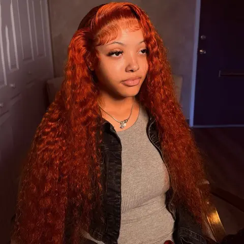 30 Inch Ginger 13x4 Lace Front Wigs Curly Wig Human Hair Pre Plucked 180% Density Orange Colored Transparent Lace Frontal Wigs for Women