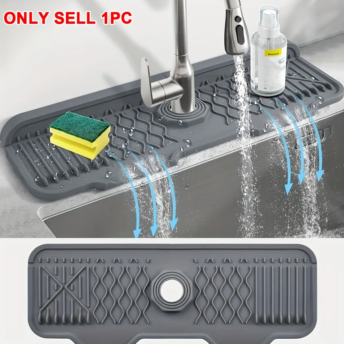 1pc Large Kitchen Drain Board, Dish Drainer, with a 5° Incline for Self-Draining, Made from Non-Slip Silicone Material, Measuring 17.04inch by 5.9inch, Perfect for Washing Dishes And Preparing Food, Suitable for Modern Kitchen Sinks