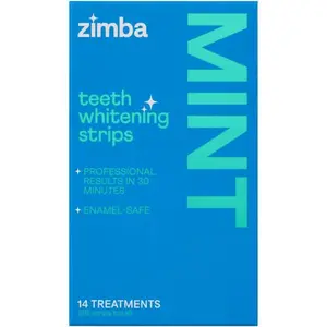 Zimba Teeth Whitening Strips Vegan Whitening Strip Enamel Safe Teeth Whitening Hydrogen Peroxide Teeth Whitener for Coffee, Wine, Tobaco, and Other Stains, 28 Strips (14 Day Treatment), Mint