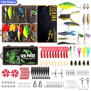 126/154Piece Pro Fishing Lures Kit with Tackle Box – Carefully Selected Freshwater & Saltwater Tackle Set with VIBs, Frogs, Minnows, Soft Baits, Hooks & Weights for Bass, Walleye & Trout, Fishing Accessories
