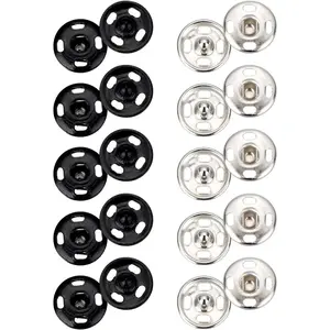 100 Sets Sew-on Snap Buttons Metal Snap Fastener Press Button for Sewing Clothing Black and Silvery 10mm
