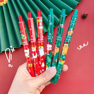 10/30pcs Christmas Themed Ballpoint Pens, Santa Claus, Snowman, Reindeer Print, Office Writing Tools, Press-Button Signing Pens, Water-Based Ink, Neutral, Christmas Gift Set