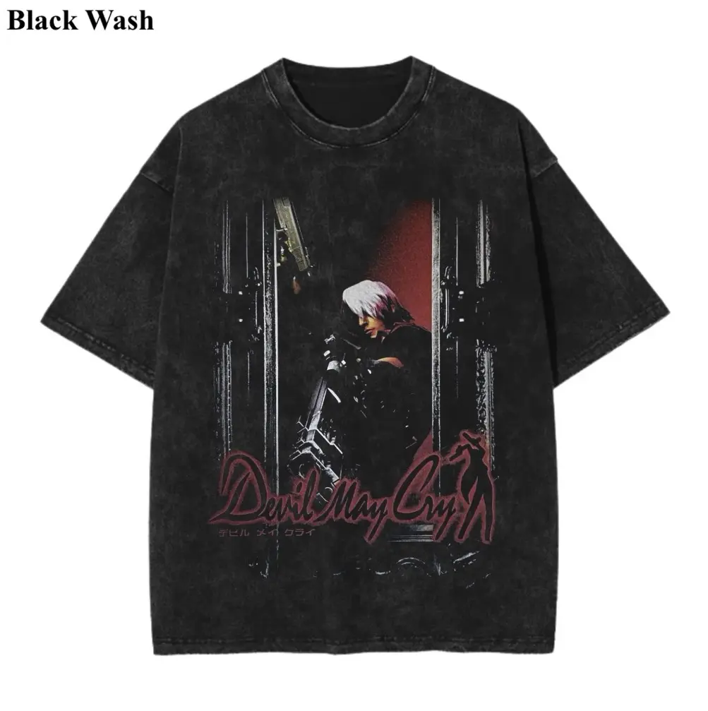 Dante Vintage Wash Tee, Devil May Cry T-shirt, Retro Y2K Video Game T-Shirt, Game Graphic Tees, Unisex Shirt, Game Gift For Fan, Menswear Womenswear Crew Neck Oversize Fit Heavy Cotton