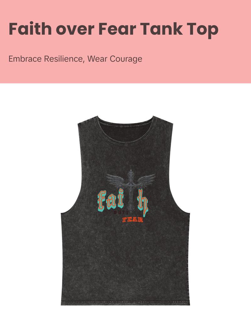 Unisex Tank Top, Faith Over Fear Gothic Design, Inspirational Workout Muscle Shirt, Edgy Religious Clothing, Resilience Tee, Courage Top,