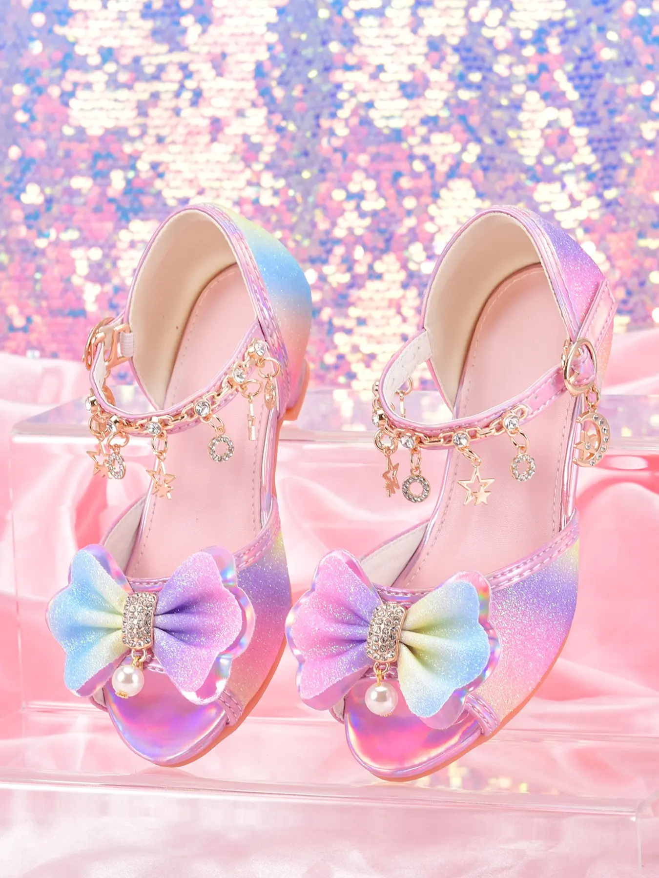 Girls' sandals, Sparkly Sandals, Glitter Decorated Sandals, Trending Sandals, Striped Pattern Sandals, children's shoes for dressing up, Childrens Sandals