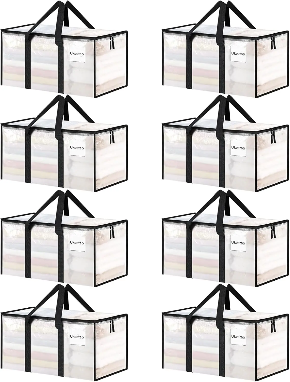 8 Pack Extra Large Heavy Duty Moving Bags, Clear Storage Bins with Lids, Reinforced Handles & Heavy-Duty Zippers Moving Boxes Storage Bags Totes for Clothes Packing, Dorms, College Supplies, Clear