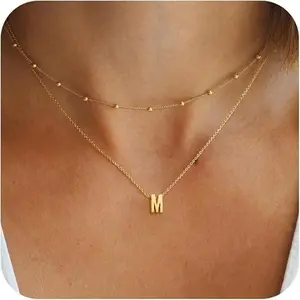 Golden 26 letters fashion pendant round bead necklace clavicle chain multi-layer necklace female versatile jewelry