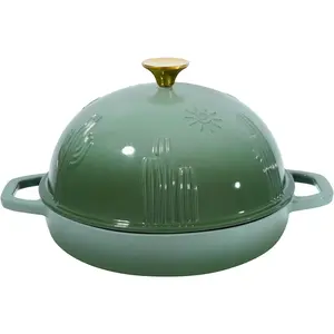 Cast Iron Bread Oven With Cloche Lid for Baking - Green Enameled Dutch Oven With Dome Lid for Sourdough - 2.6 qt