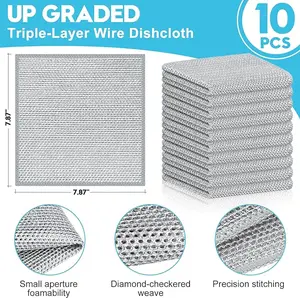 Navona 10 Pcs New Upgrade Steel Wire Dishcloth,Double-Layer Steel Wire Cleaning Cloth,Powerful Cleaning Non-Scratch Wire Dishcloth Rag for Cookware, Sinks, Dishes, Stove Tops