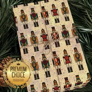 Vintage Christmas Nutcracker Gift Wrapping Paper, Retro Toy Soldier Giftwrap for Holiday Presents, Xmas Nutcracker Gift Wrap