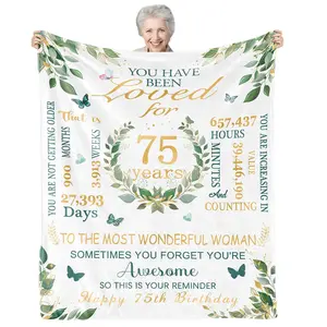 1PC 75th Birthday Gift Blanket, 75th Birthday Decorations Blanket, Happy 75th Birthday Gift Ideas Throw Blanket, Gifts for 75th Women - Blanket