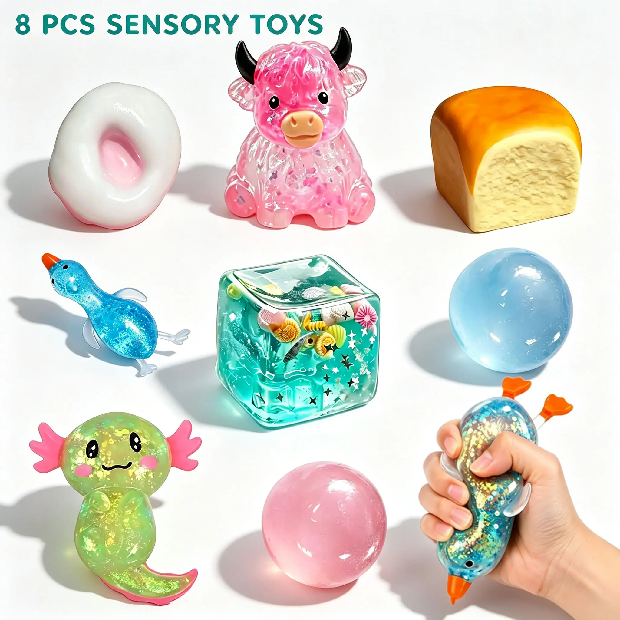 8-Piece Set Box Malt Sugar Stress Relief Fidget Toys, Sensory Bundle, Creative Slow-Return Squishy, Party Gift, 8 Different Styles