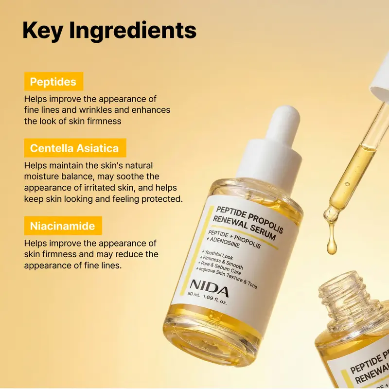 NIDA Peptide Propolis Renewal Serum Wrinkles Fine Lines Aging Skin Daily Radiant