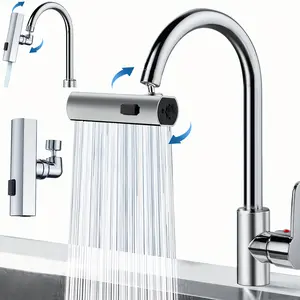 Modern 3-Speed Touch Control Kitchen Faucet, 360° Swiveling Spout Faucet Sprayer Attachment, 304 Stainless Steel with Titanium Finish, Easy Countertop Installation, No Power Needed, Accessory-Included, Suitable for Kitchen Use