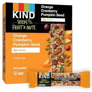 KIND Seeds Fruit & Nuts Snack Bar, Orange Cranberry | 5g Protein, High Fiber, Gluten Free Bars, 1.4 OZ, 12 Count