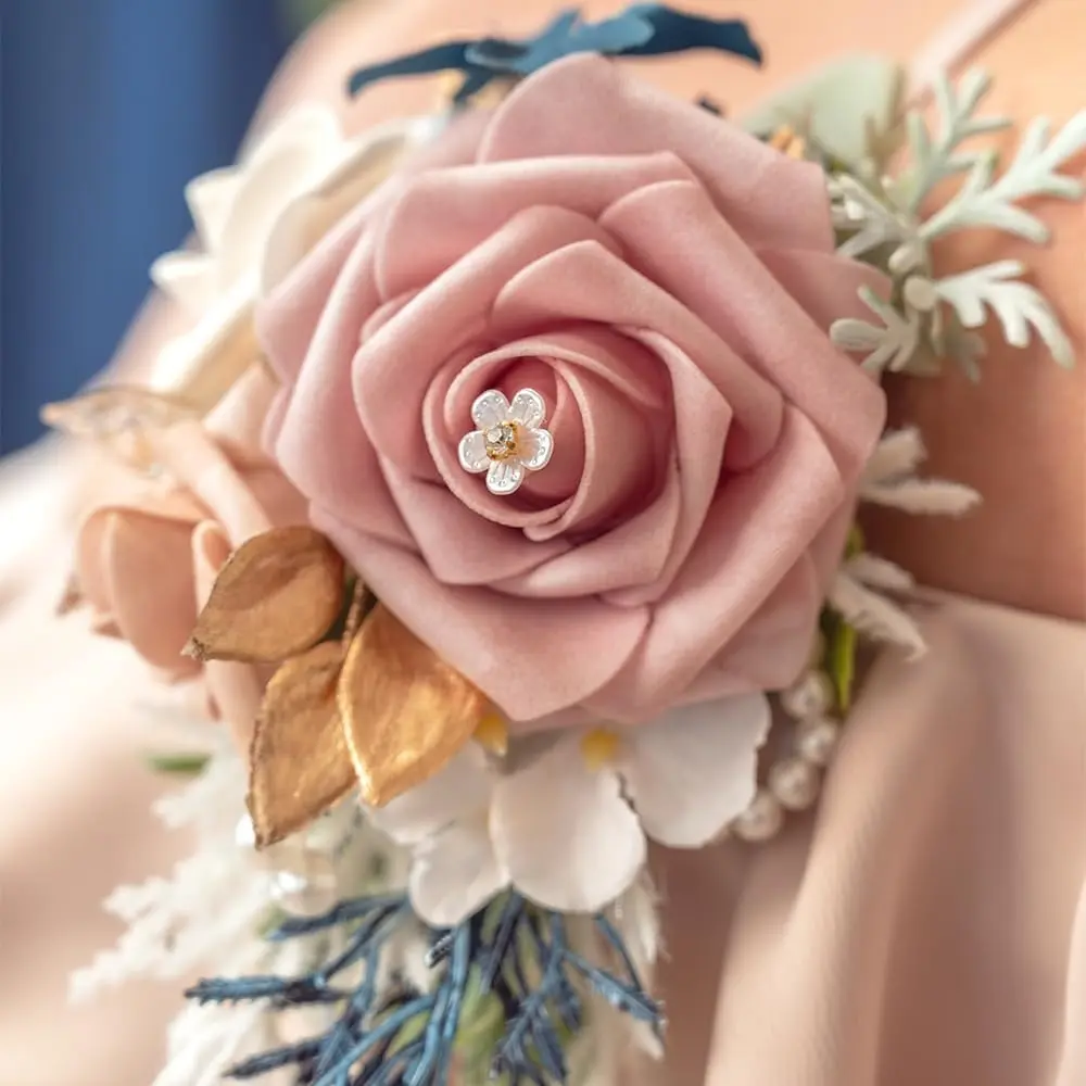 TINGE TIME Artificial Tropical Shoulder Corsages - 2-Piece Set, 4" W x 4.5" H, Durable Elegant Mother of The Bride Floral Corsage for Wedding, Beach Events, Plain Formal Occasions
