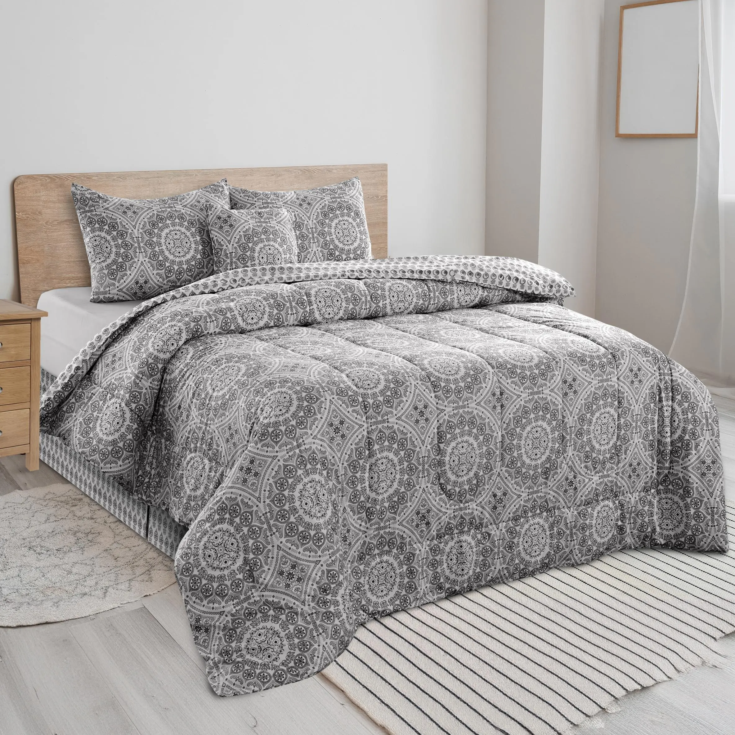 LDC LUX DECOR COLLECTION 5Pc Reversible Queen Comforter Set - Breathable Bedding Set, Soft Fluffy All-Season Down Alternative Comforter with Duvet Insert & Pillow Shams LDC LUX DECOR COLLECTION 5Pc Reversible Queen Comforter Set - Breathable Bedding Set, Soft Fluffy All-Season Down Alternative Comforter with Duvet Insert & Pillow Shams