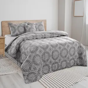 Lux Decor 5Pc Reversible Comforter Set- Polyester Breathable Soft Comfortable & Fluffy Duvet Insert-Down Alternative Comforter with Pillow Shams