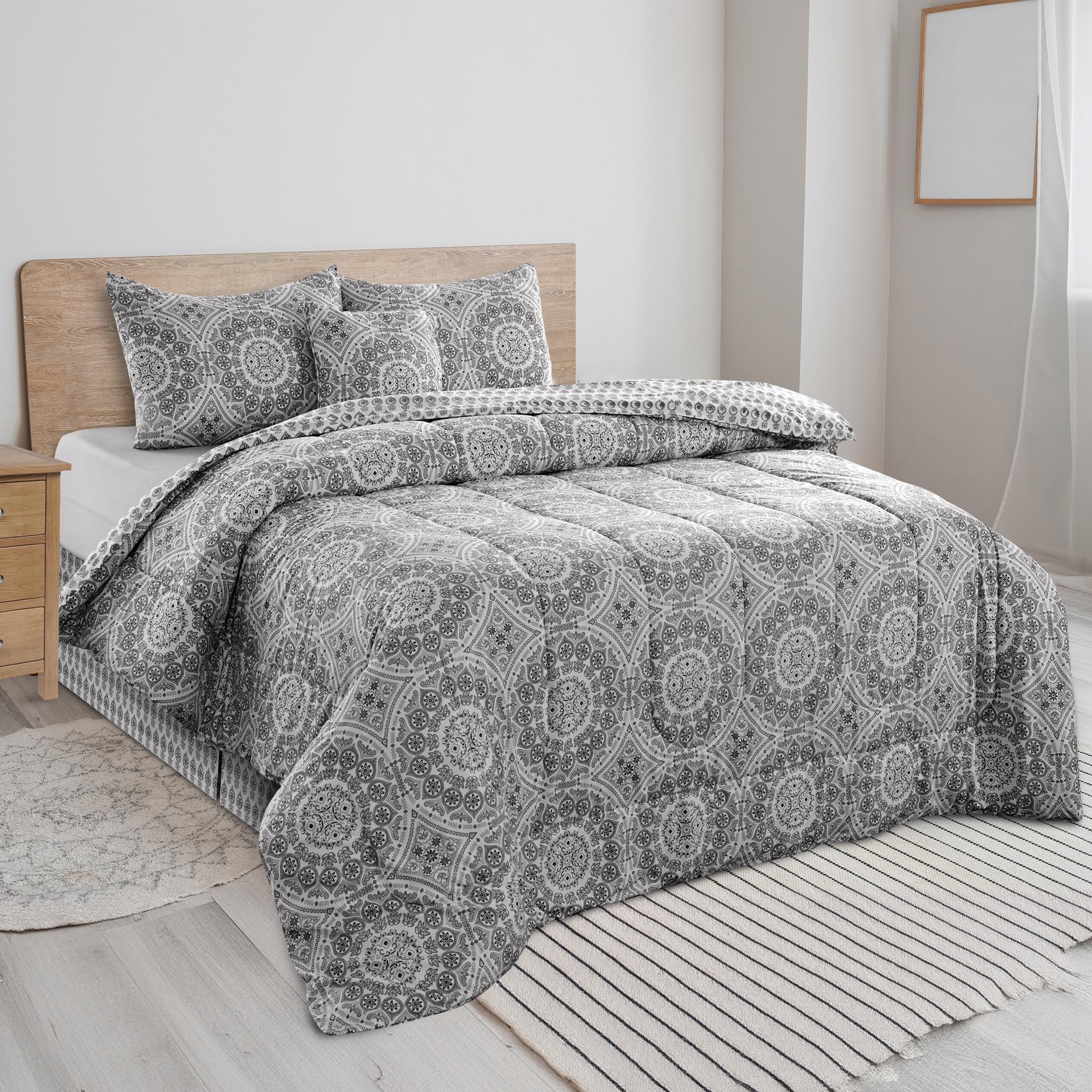 Lux Decor 5Pc Reversible Comforter Set- Soft Breathable Comfortable & Fluffy Duvet Insert-Down Alternative Comforter with Pillow Shams